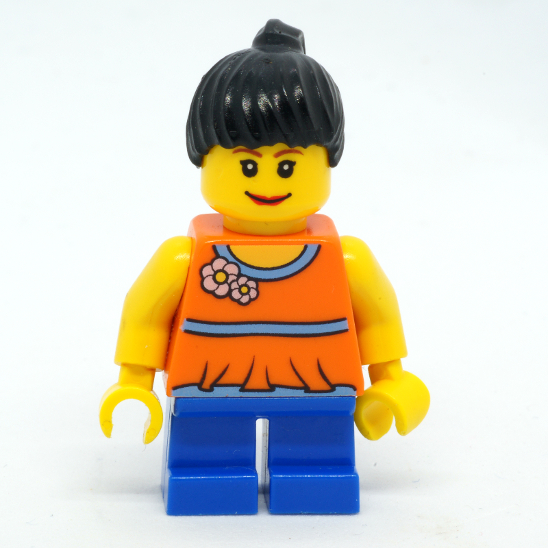 Enfant - torse orange, jambes bleues, cheveux noirs (Kid - Orange Torso, Blue Legs, Black Hair)