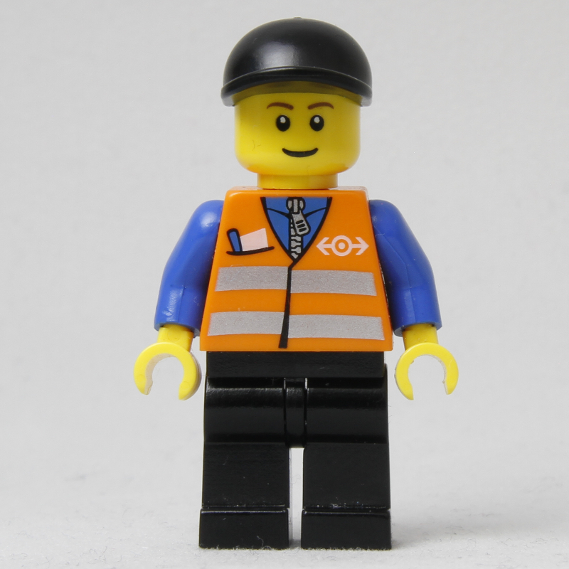 Travailleur - torse orange, jambes noires, casquette noire (Worker - Orange Torso, Black Legs, Black Cap)