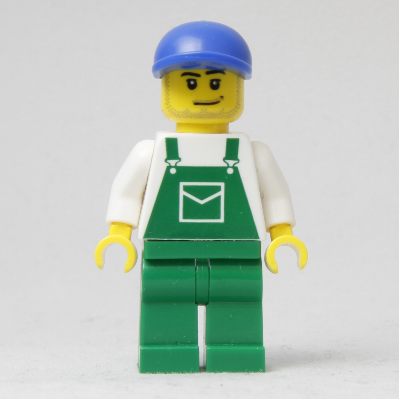 Homme, salopette verte, casquette bleue, barbe naissante (4485 casquette) (Man, Green Overalls, Blue Cap, Stubble (4485 Cap))