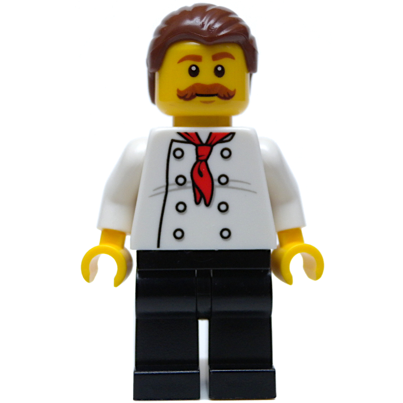 Cuisinier, foulard rouge, jambes noires, cheveux brun rougeâtre, moustache (Chef, Red Neckerchief, Black Legs, Reddish Brown Hair, Moustache)