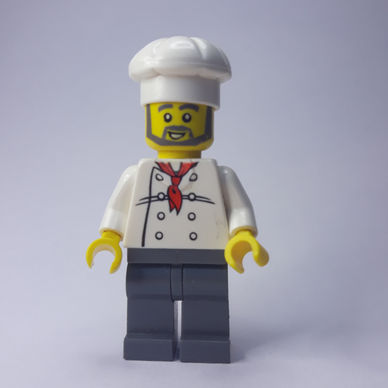 Chef, foulard rouge, jambes gris bleuté foncé, barbe (Chef, Red Neckerchief, Dark Bluish Gray Legs, Beard)