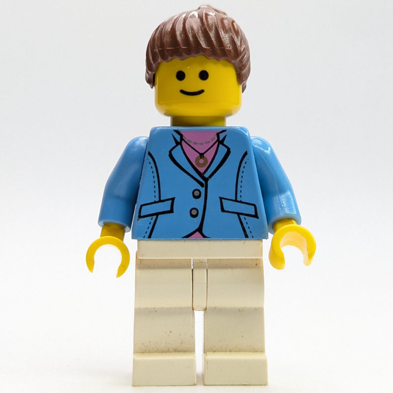Torse bleu moyen, jambes blanches, cheveux brun rougeâtre (Medium Blue Torso, White Legs, Reddish Brown Hair)