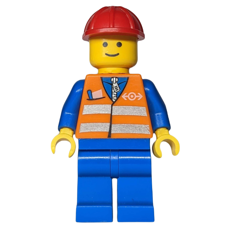 Travailleur - torse orange, jambes bleues, casque rouge (Worker - Orange Torso, BLue Legs, Red Helmet)