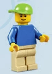 Torse bleu, jambes beiges, casquette vert citron (Blue Torso, Tan Legs, Lime Cap)