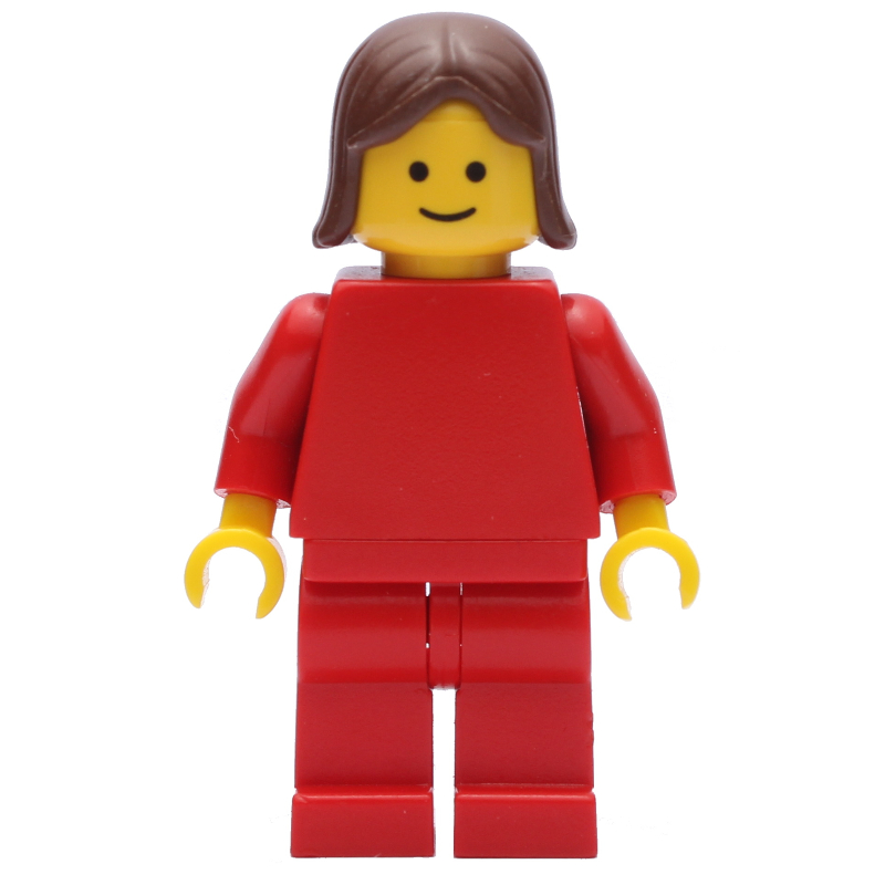 Femme, torse rouge, jambes rouges, cheveux bruns (3626a tête) (Woman, Red Torso, Red Legs,  Brown Hair (3626a Head))