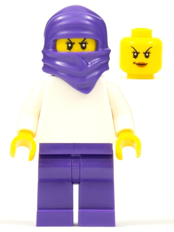Torse blanc, jambes violet foncé, enveloppe de ninja violet foncé (White Torso, Dark Purple Legs, Dark Purple Ninja Wrap)