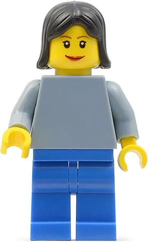Torse bleu sable, jambes bleues, cheveux noirs (Sand Blue Torso, Blue Legs, Black Hair)