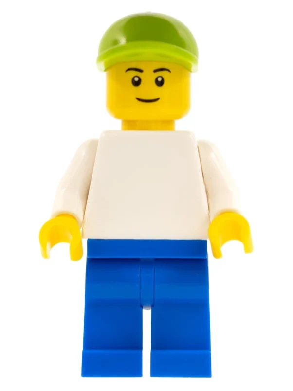 Torse blanc, jambes bleues, casquette vert citron (White Torso, Blue Legs, Lime Cap)
