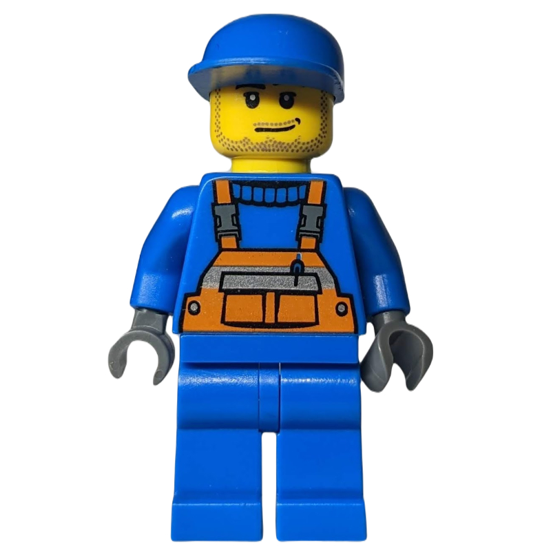 Travailleur - torse bleu, salopette orange, casquette bleue (Worker - Blue Torso, Orange Overall, Blue Cap)