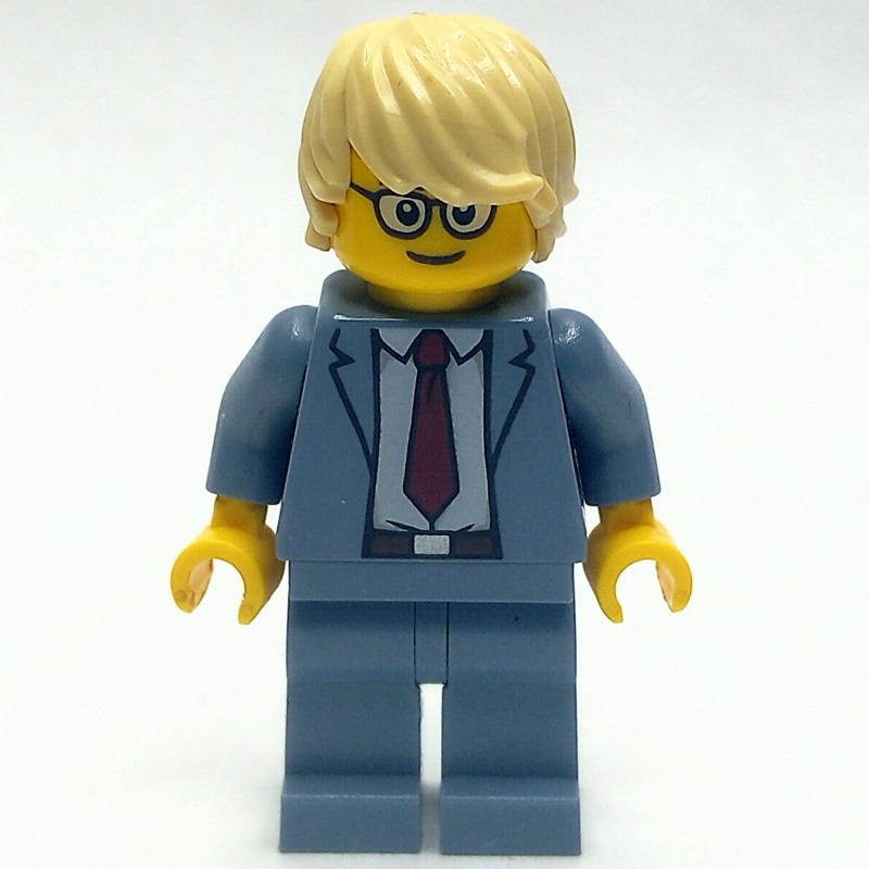 Homme, tenue bleu sable avec cravate rouge, cheveux beiges, lunettes (Man, Sand Blue Suit with Red Tie, Tan Hair, Glasses)