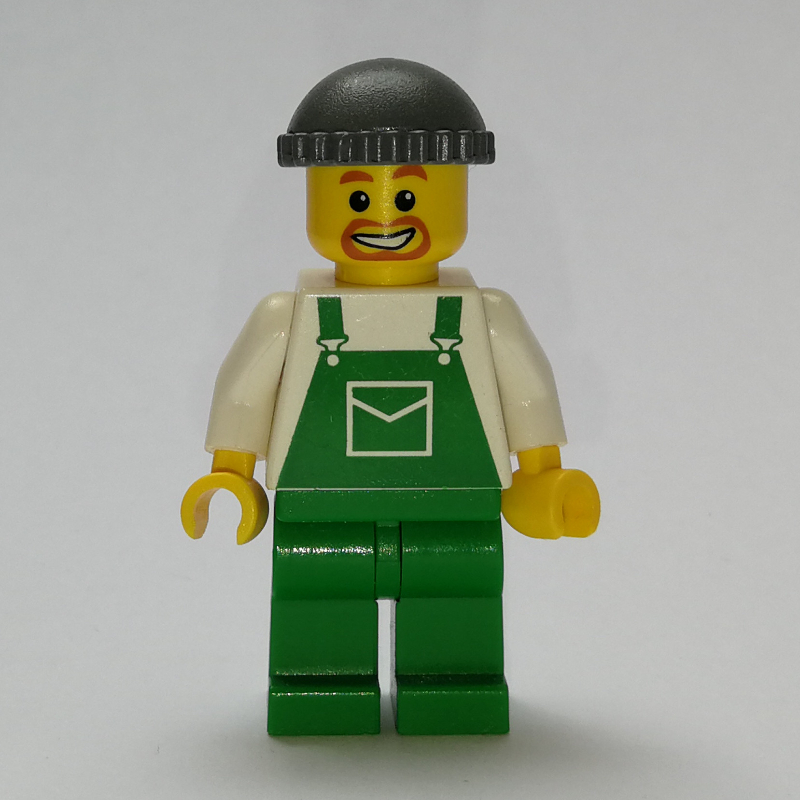 Homme, salopette verte, chapeau gris bleuté foncé, bouc (Man, Green Overalls, Dark Bluish Gray Hat, Goatee Beard)