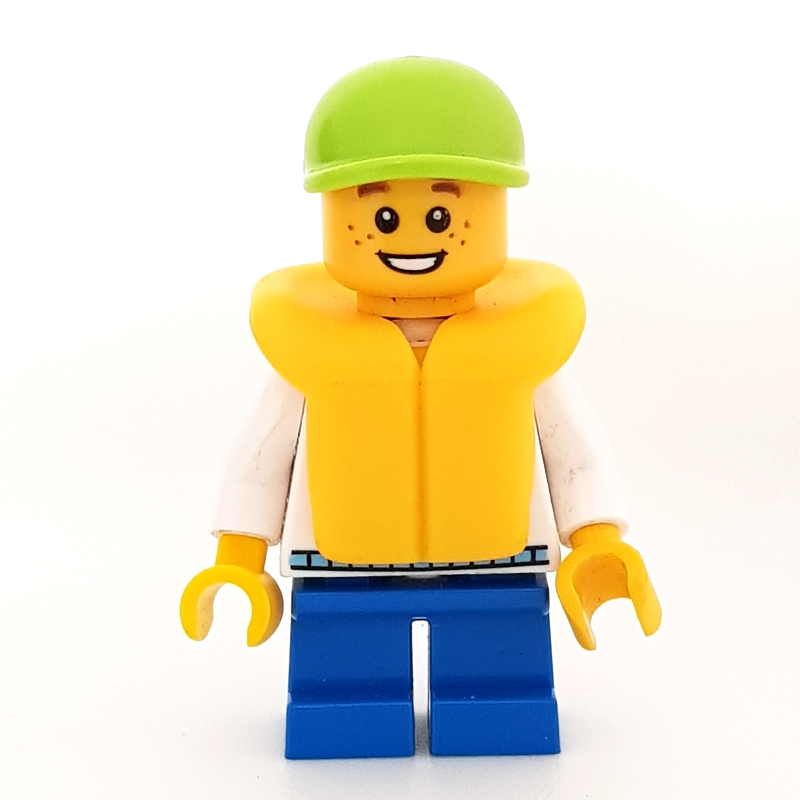 Garçon, sweat à capuche blanc et bleu, courtes jambes bleues, casquette de vert citron (3626b tête) (Boy, White and Blue Hoodie, Short Blue Legs, Lime Cap (3626b Head))