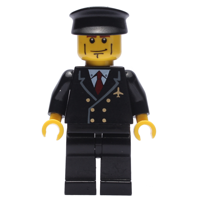 Pilote, costume noir avec cravate et badge avion, chapeau noir, traits sur les joues (Pilot, Black Suit with Tie and Airplane Badge, Black Hat, Cheek Lines)