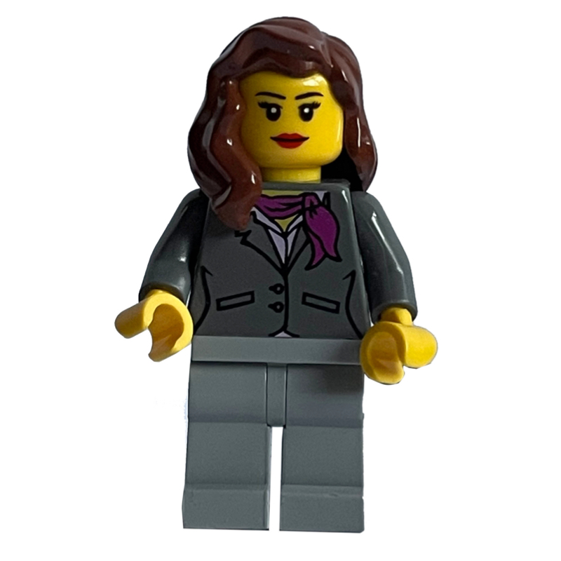 Femme, veste gris bleuté foncé avec écharpe magenta, jambes gris bleuté clair, cheveux brun rougeâtre (Woman, Dark Bluish Gray Jacket with Magenta Scarf, Light Bluish Gray Legs, Reddish Brown Hair)