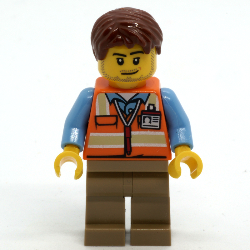 Équipage au sol, gilet de sécurité orange, jambes beige foncées, cheveux brun rougeâtre (Ground Crew, Orange Safety Vest, Dark Tan Legs, Reddish Brown Hair)