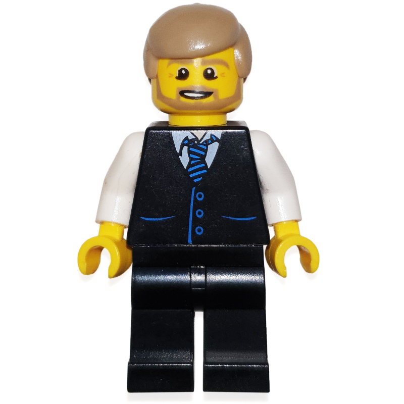 Homme, gilet noir avec cravate, cheveux brun foncé, barbe (Man, Black Vest with Tie, Dark Tan Hair, Beard)