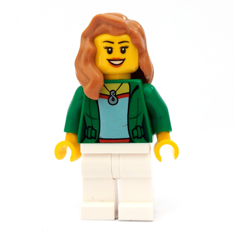 Femme, veste verte ouverte avec collier, cheveux nougat moyen (Woman, Open Green Jacket with Necklace, Medium Nougat Hair)