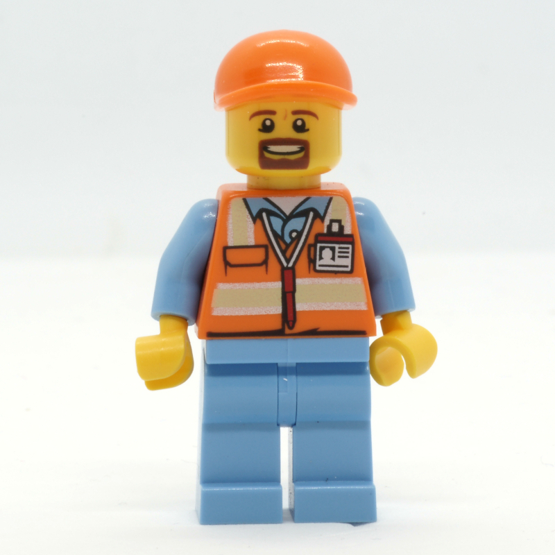 Agent au sol, gilet de sécurité orange, jambes bleu moyen, casquette orange, bouc (Ground Crew, Orange Safety Vest, Medium Blue Legs, Orange Cap, Goatee Beard)