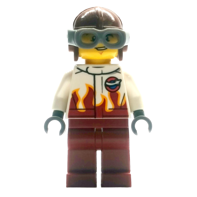 Pilote, combinaison blanche et rouge foncé, casque avec lunettes (Pilot, White and Dark Red Jumpsuit, Helmet with Goggles)