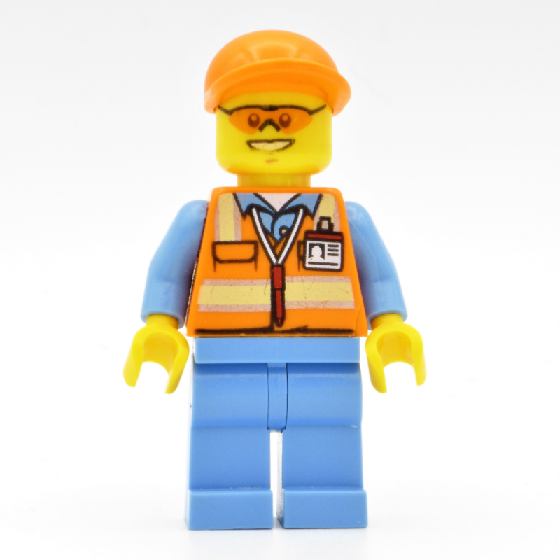 Agent au sol, gilet de sécurité orange, jambes bleu moyen, casquette orange, lunettes de sécurité orange (Ground Crew, Orange Safety Vest, Medium Blue Legs, Orange Cap, Orange Safety Glasses)