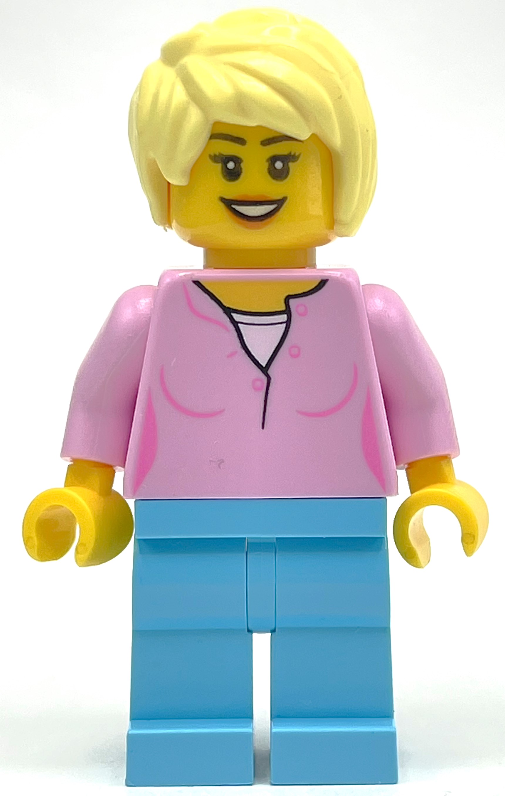 Femme, haut rose vif, jambes azur moyen, cheveux jaune clair vif (Woman, Bright Pink Top, Medium Azure Legs, Bright Light Yellow Hair)