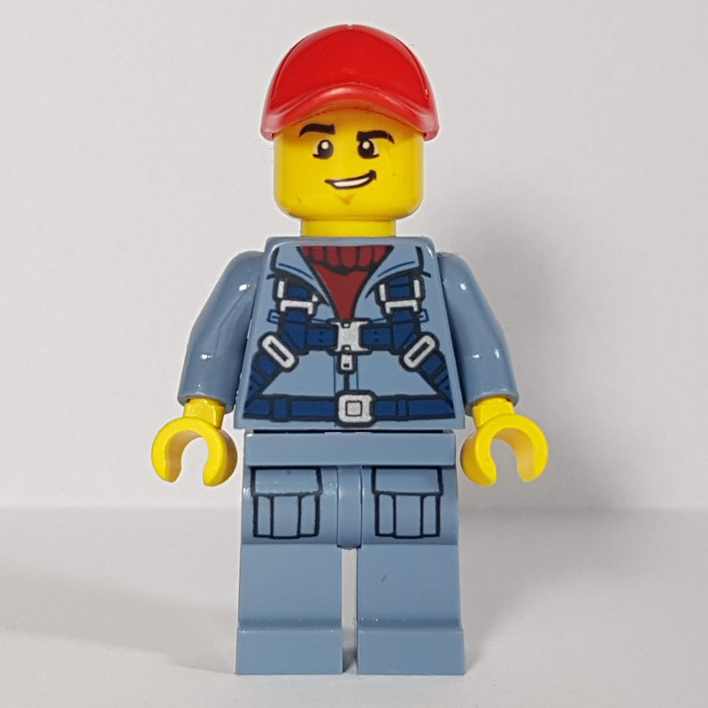 Explorateur marin, combinaison bleu sable, casquette rouge (Marine Explorer, Sand Blue Jumpsuit, Red Cap)