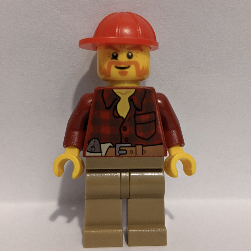 Bûcheron, chemise en flanelle rouge foncé, casquette rouge, barbe (Lumberjack, Dark Red Flannel Shirt, Red Cap, Beard)