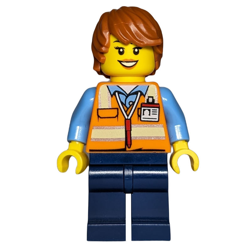 Agent au sol, femme, gilet de sécurité orange, cheveux orange foncé (Ground Crew, Woman, Orange Safety Vest, Dark Orange Hair)