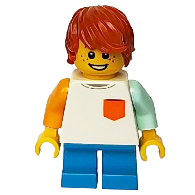 Garçon, haut blanc, courtes jambes d'azur foncé, cheveux orange foncé (Boy, White Top, Short Dark Azure Legs, Dark Orange Hair)