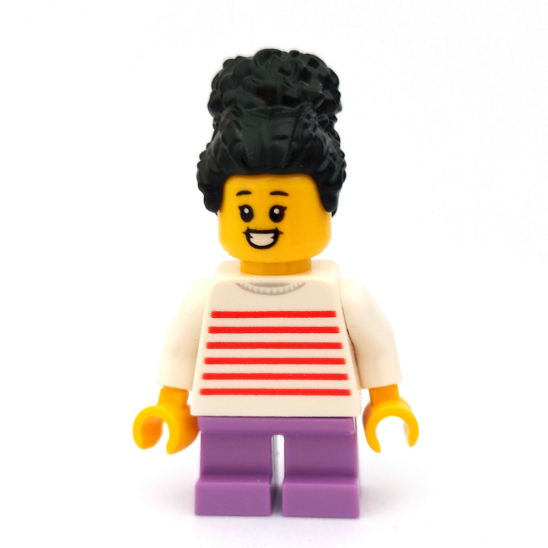 Fille, haut rayé blanc et rouge, jambes courtes de lavande moyenne, cheveux noirs (Girl, White and Red Striped Top, Short Medium Lavender Legs, Black Hair)