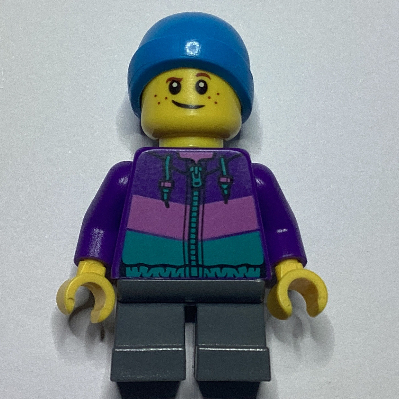 Garçon, veste pourpre foncé, courtes jambes gris bleuté foncé, chapeau beanie bleu azur foncé (Boy, Dark Purple Jacket, Short Dark Bluish Gray Legs, Dark Azure Beanie Hat)
