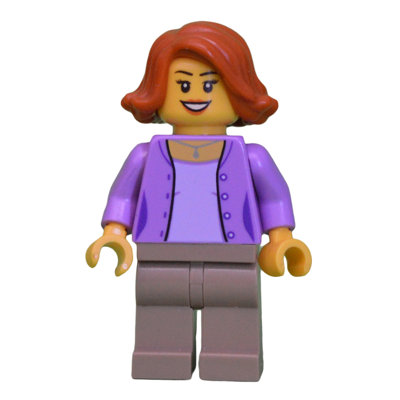 Femme, ouvert lavande moyen sur chemise de lavande, jambes beige foncé, cheveux orange foncé (Woman, Open Medium Lavender over Lavender Shirt, Dark Tan Legs, Dark Orange Hair)