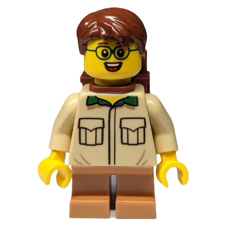 Garçon, chemise beige, jambes courtes nougat moyen, cheveux brun rougeâtre, sac à dos, lunettes (Boy, Tan Shirt, Short Medium Nougat Legs, Reddish Brown Hair, Backpack, Glasses)