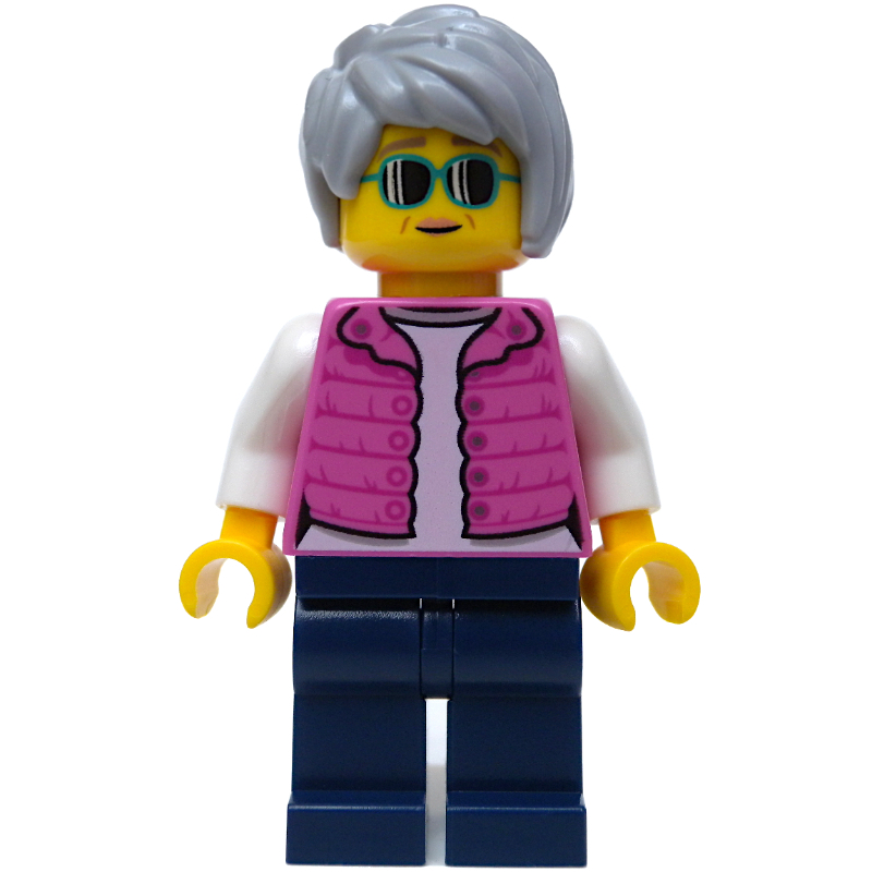 Femme, veste rose foncé, jambes bleu foncé, cheveux gris bleuté clair (Woman, Dark Pink Jacket, Dark Blue Legs, Light Bluish Gray Hair)