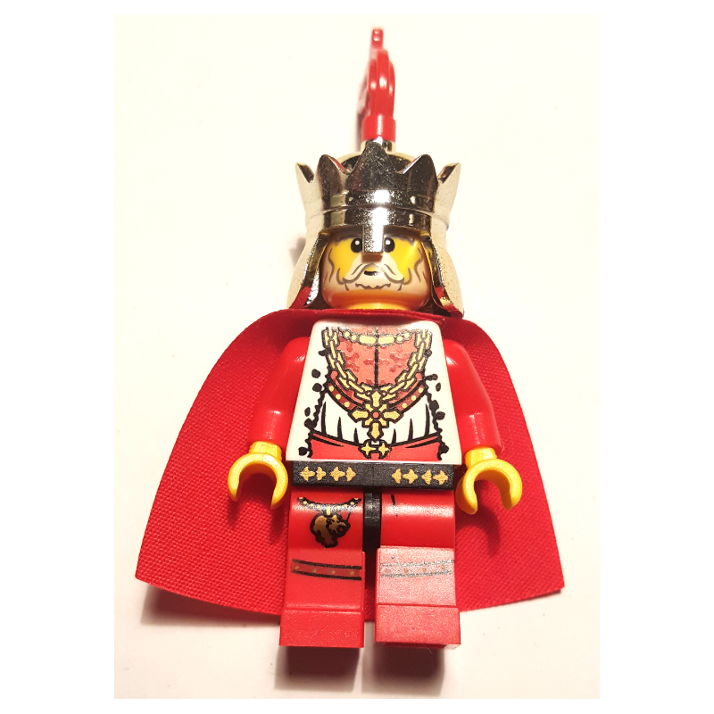 Roi d'échecs, rouge, cape, couronne d'or avec plume rouge (Chess King, Red, Cape, Gold Crown with Red Plume)