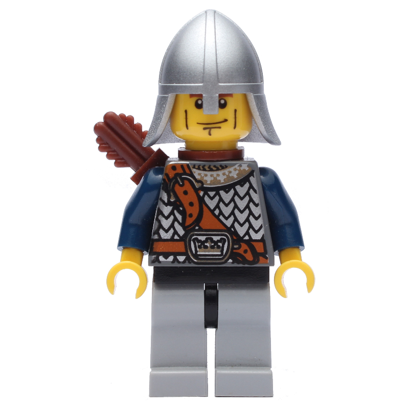 Chevalier, archer avec casque métallique argenté, et carquois, traits sur les joues (Knight, Archer with Metallic Silver Helmet, and Quiver, Cheek Lines)