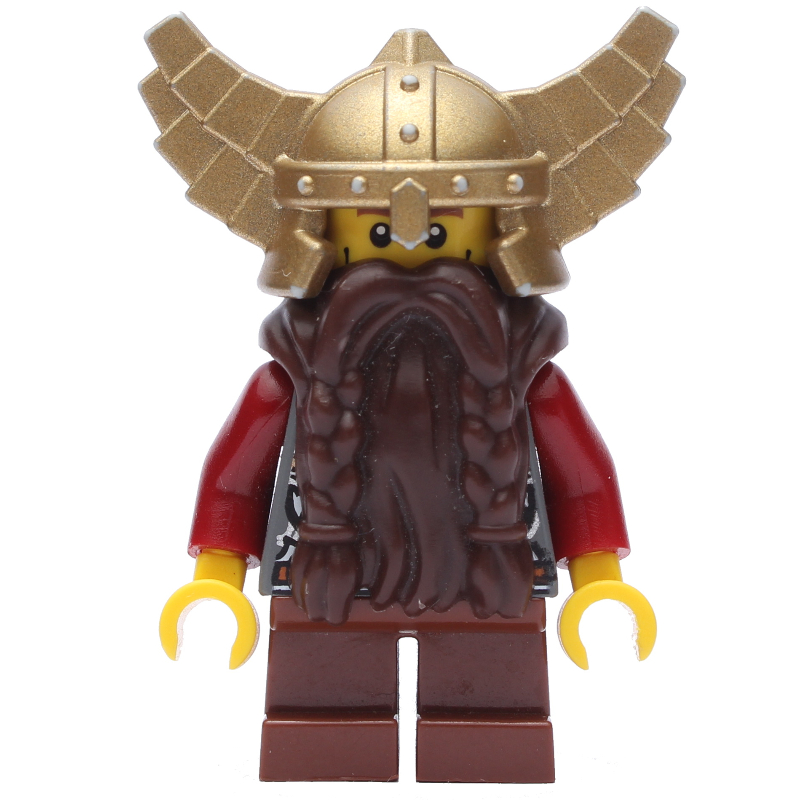 Nain, barbe brun foncé, casque ailé doré métallique (Dwarf, Dark Brown Beard, Metallic Gold Winged Helmet)
