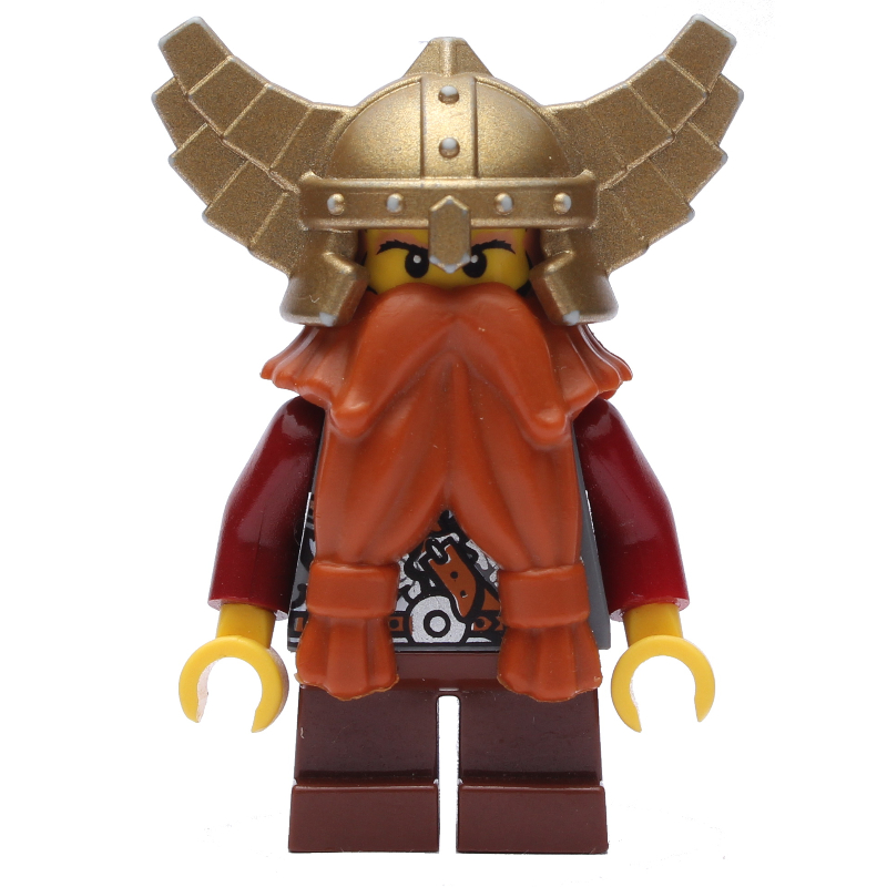 Nain, barbe orange foncé, casque ailé doré métallique (Dwarf, Dark Orange Beard, Metallic Gold Winged Helmet)