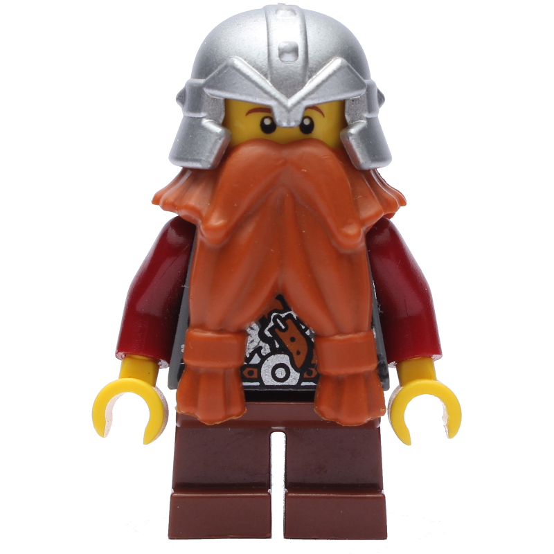 Nain, barbe orange foncé, casque argent métallisé (Dwarf, Dark Orange Beard, Metallic Silver Helmet)
