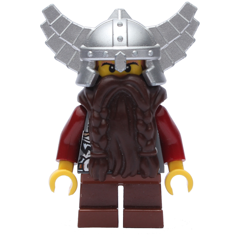 Nain, barbe brun foncé, casque ailé argenté métallique (Dwarf, Dark Brown Beard, Metallic Silver Winged Helmet)