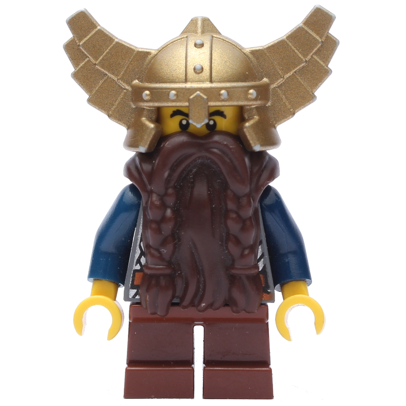 Nain, barbe brun foncé, casque ailé doré métallique (Dwarf, Dark Brown Beard, Metallic Gold Winged Helmet)