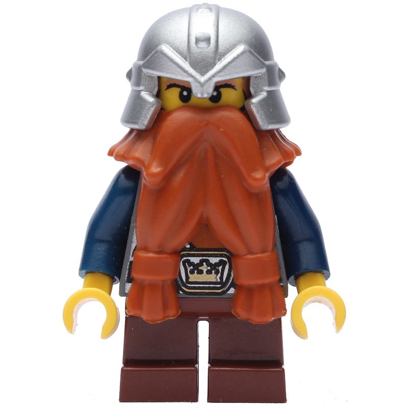 Nain, barbe orange foncé, casque argent métallisé, barbe imprimée (Dwarf, Dark Orange Beard, Metallic Silver Helmet, Printed Beard)