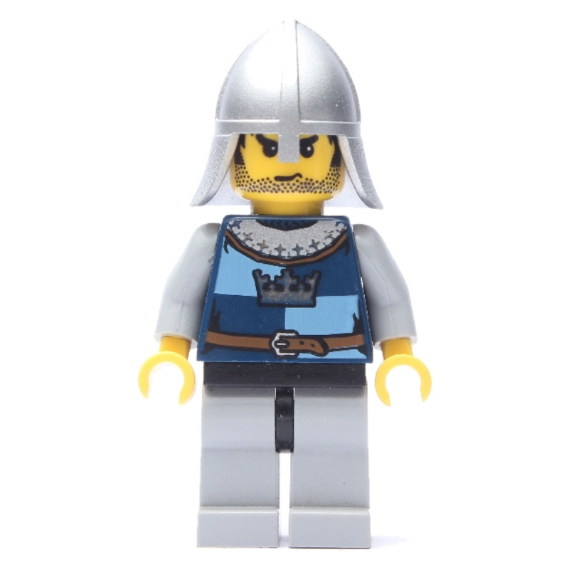 Chevalier, bleu foncé, casque, barbe naissante et cheveux imprimés (Knight, Dark Blue, Helmet, Stubble and Printed Hair)