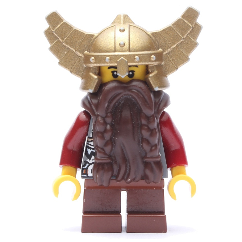 Nain, barbe brun foncé, casque ailé doré métallique (Dwarf, Dark Brown Beard, Metallic Gold Winged Helmet)