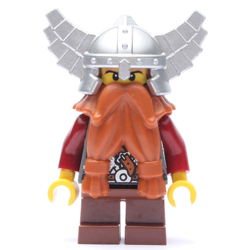 Nain, barbe orange foncé, casque ailé argenté métallique, barbe imprimée (Dwarf, Dark Orange Beard, Metallic Silver Winged Helmet, Printed Beard)