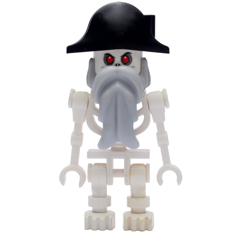 Squelette, yeux rouges, chapeau bicorne, barbe gris bleuté clair (Skeleton, Red Eyes, Bicorne Hat, Light Bluish Gray Beard)