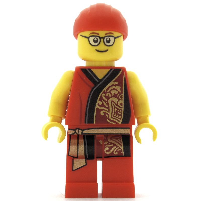 Homme, robe rouge avec ceinture en or, bandana rouge, lunettes (Man, Red Robe with Gold Sash Belt, Red Bandanna, Glasses)