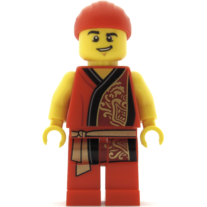 Homme, robe rouge avec ceinture en or, bandana rouge (Man, Red Robe with Gold Sash Belt, Red Bandanna)