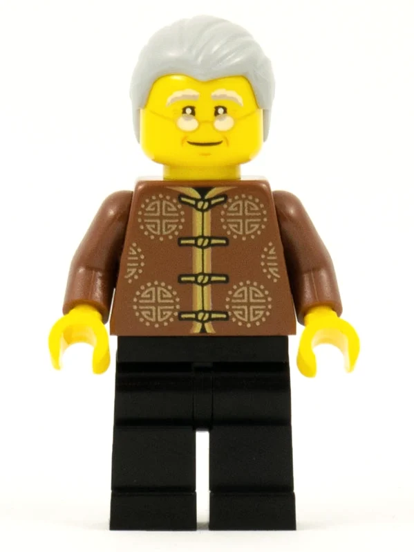 Homme, robe brun rougeâtre avec cravates, jambes noires, cheveux gris bleuté clair, lunettes (Man, Reddish Brown Robe with Ties, Black Legs, Light Bluish Gray Hair, Glasses)