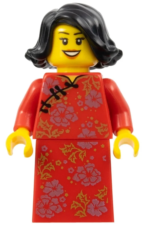 Femme, robe rouge avec robe, cheveux noirs (Woman, Red Robe with Dress, Black Hair)